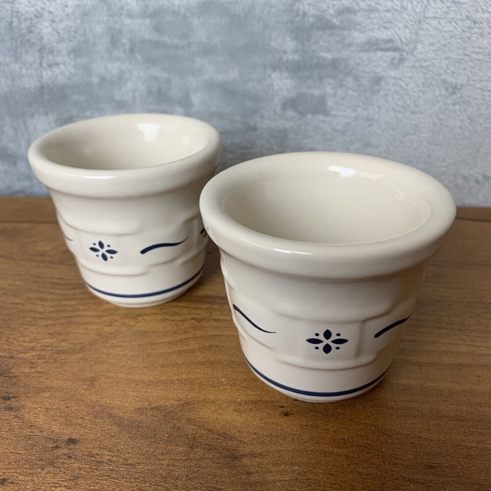 Longaberger Pottery Woven Traditions‎ Blue Votive Cups 3" Set Of 2